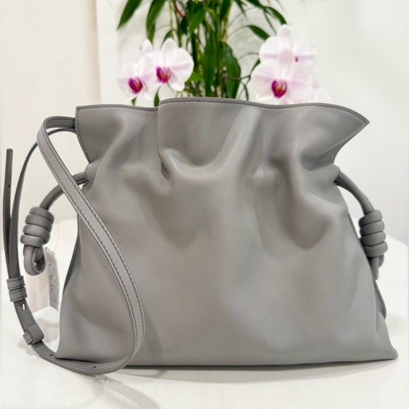 LOEWE Medium Flamenco Clutch Gray Leather Shoulder Bag - Picture 6 of 14